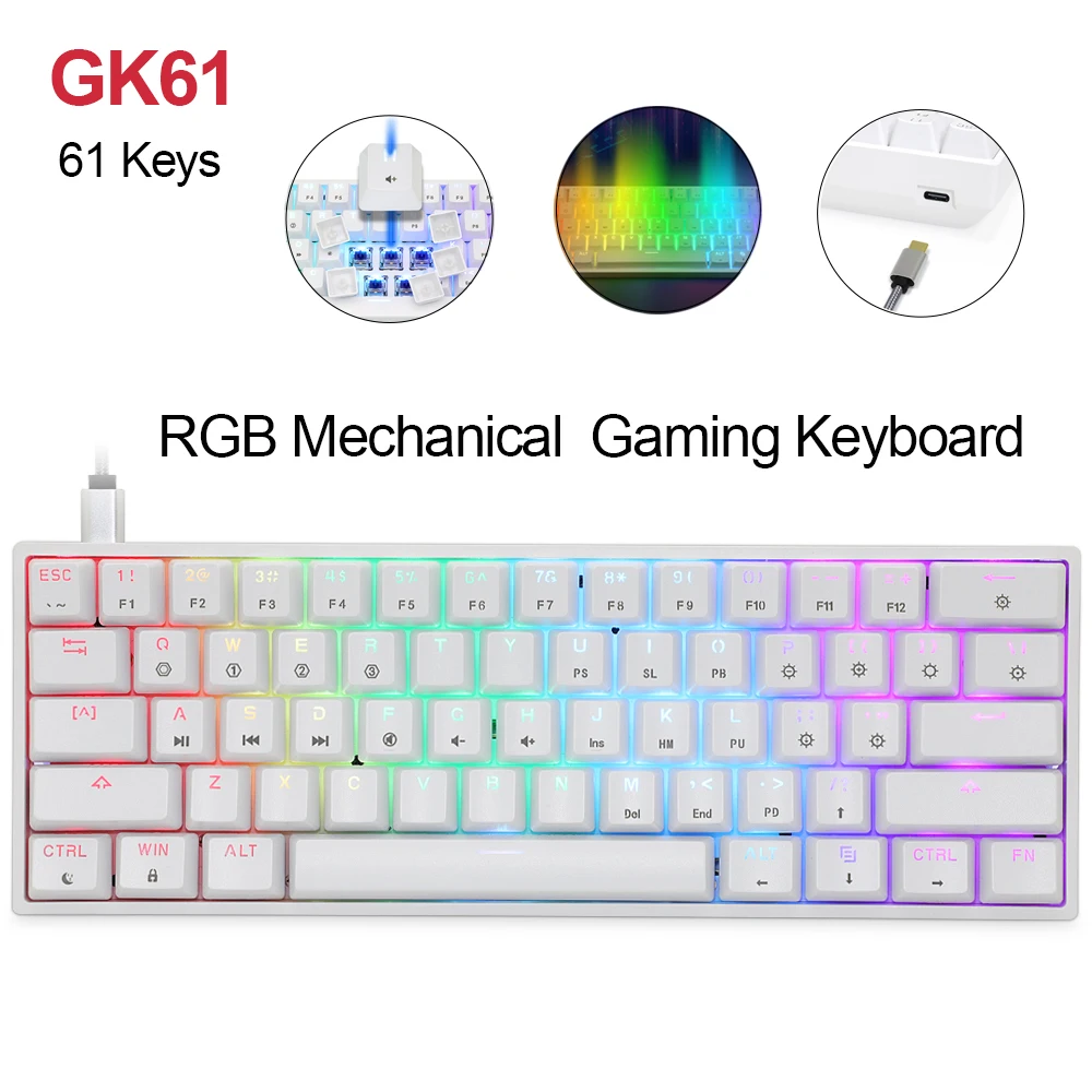 Geek Individualų GK61 61 Klavišų Mechaninė Žaidimų Klaviatūra Karšto Keitimo Gateron Optinis Jungiklis RGB Tipo C 60% Laidinių Klaviatūrų 2