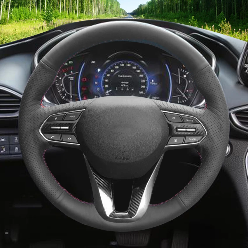 LQTENLEO Juoda Dirbtine Oda Ranka prisiūta Automobilio Vairo Dangtelis Hyundai Santa Fe 2019-2020 Palisadas 2020 m. 2