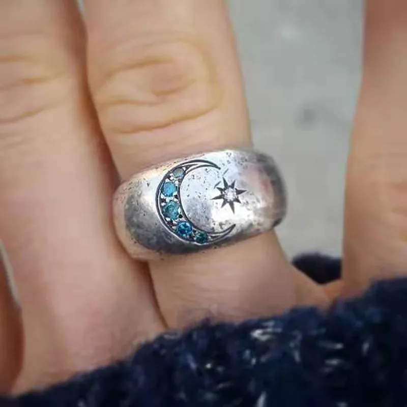 Crystal Cirkonis Star Mėnulio Žiedai Moterims Pločio Gotikinio Piršto Žiedą Šalies Dalyvavimas Vestuvių Žiedas Vintage Papuošalai Bague Anillos 3