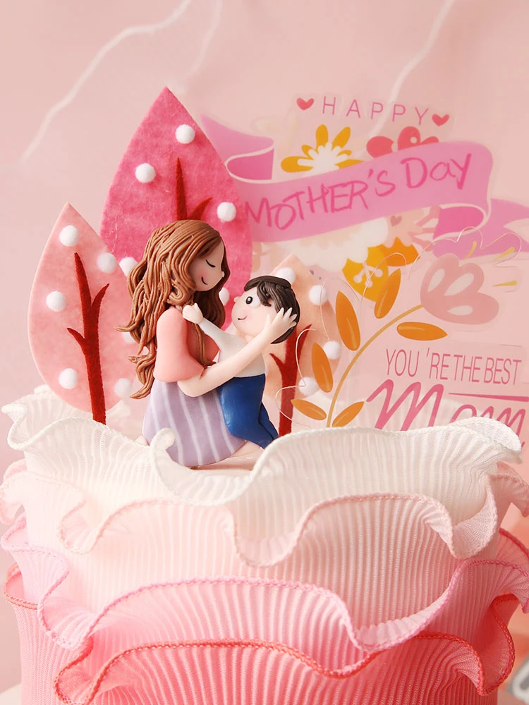 Motina ir Kūdikis Medžio Apdaila motinos diena Happy Birthday Cake Toppers Vaikams, Vaikas Šalies Prekių Puikus Saldus Dovanos 5