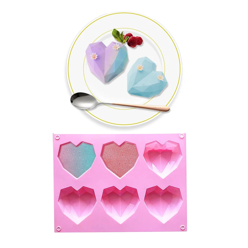 6 Ertmės Diamond Meilė Širdies Silikono Torto Formos 3D Minkštas Putėsiai Šokolado Desertas Kepimo Formą Virtuvės Reikmenys, Maisto Klasės, 4
