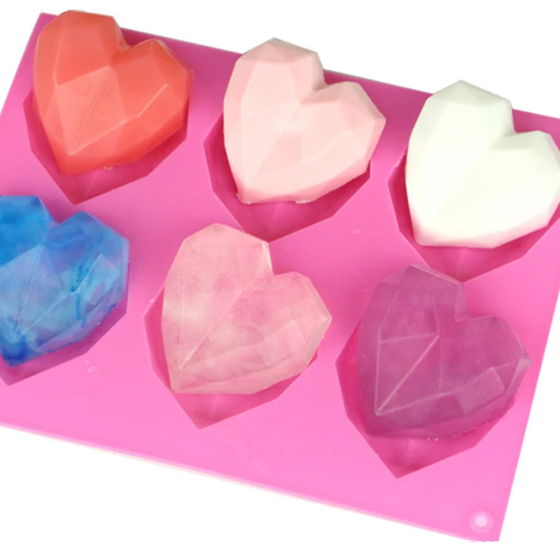 6 Ertmės 3D Putėsiai Bakeware Muilo Formos Pyragaičiai Įrankiai Tortas Diamond Silikono Meilės Pelėsių Dekoravimo Širdies 2