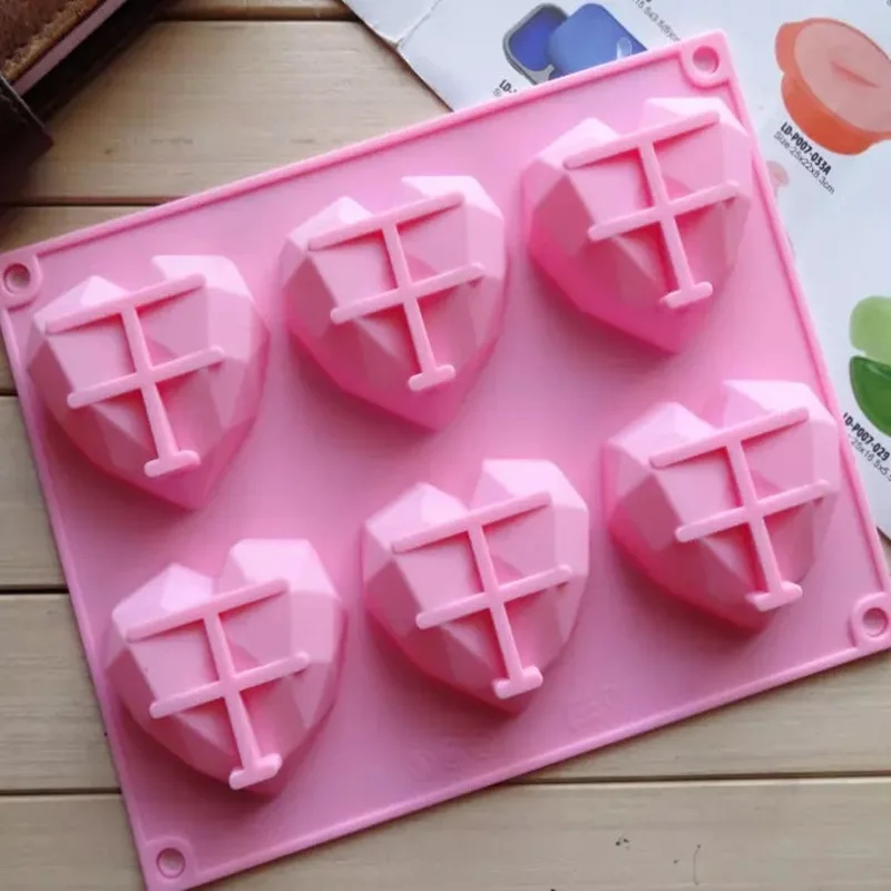 6 Ertmės 3D Putėsiai Bakeware Muilo Formos Pyragaičiai Įrankiai Tortas Diamond Silikono Meilės Pelėsių Dekoravimo Širdies 3