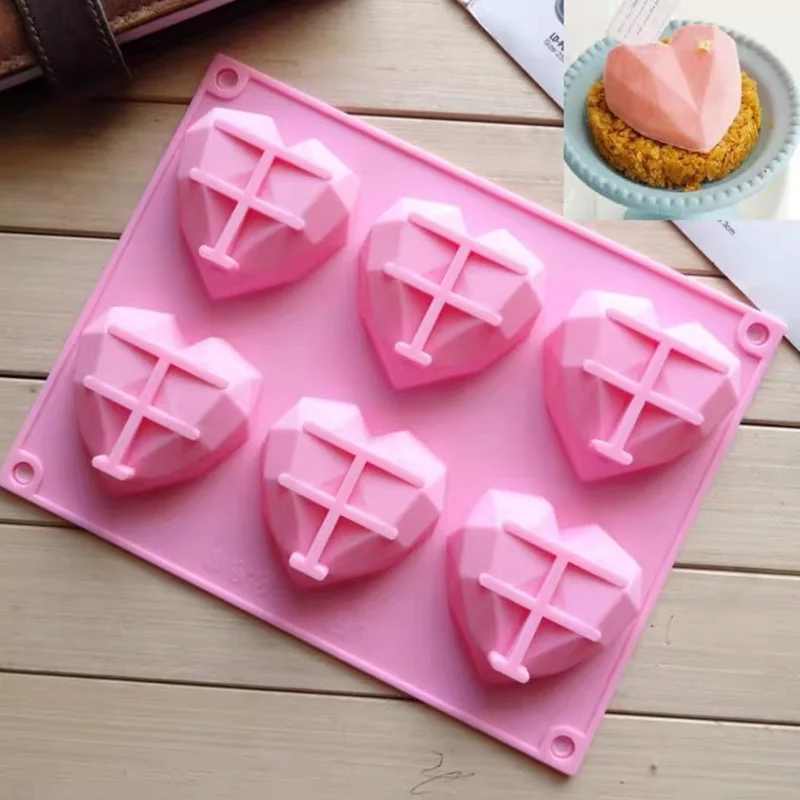 6 Ertmės 3D Putėsiai Bakeware Muilo Formos Pyragaičiai Įrankiai Tortas Diamond Silikono Meilės Pelėsių Dekoravimo Širdies 5