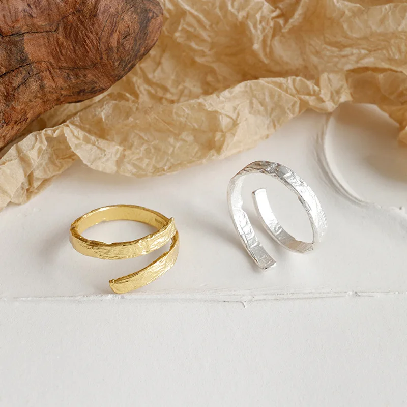 925 sterlingas sidabro neteisėto dvigubo sluoksnio atidaryti moterų žiedai anelli donna, Minimalistinio nereguliarus žiedas sidabro 925 papuošalai 0