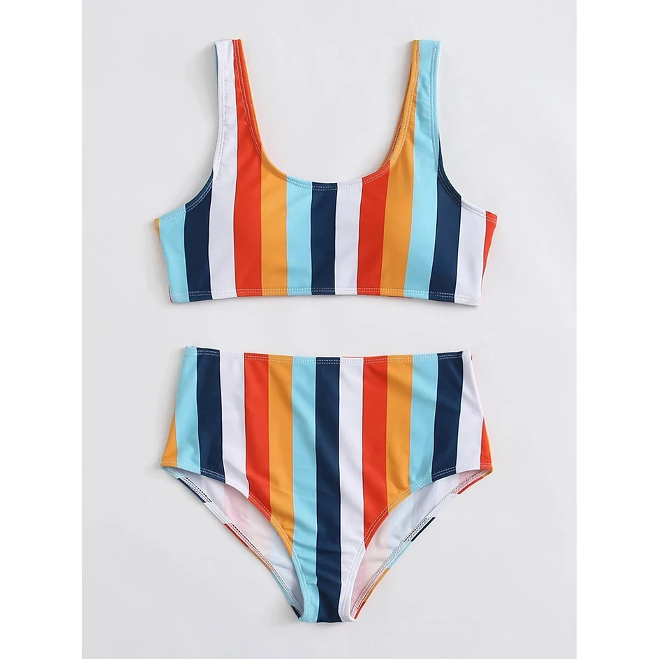Aukštos Juosmens Bikini 2021 Seksualus Dryžuotas maudymosi kostiumėlis Moterims maudymosi Kostiumėliai, Moterų Push up Bikini Komplektas Plaukimo Dėvėti Maudymosi Kostiumą Keltą 2