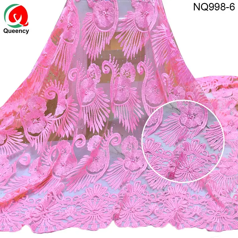 NQ998 Pardavimo Siuvinėjimo Net Nėrinių audinio Afrikos karoliukai, akmenys ir tinklelio Nėriniai 5yards už suknelę, drabužių Materail 9colors 4