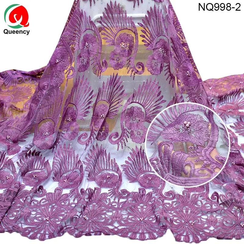 NQ998 Pardavimo Siuvinėjimo Net Nėrinių audinio Afrikos karoliukai, akmenys ir tinklelio Nėriniai 5yards už suknelę, drabužių Materail 9colors 5