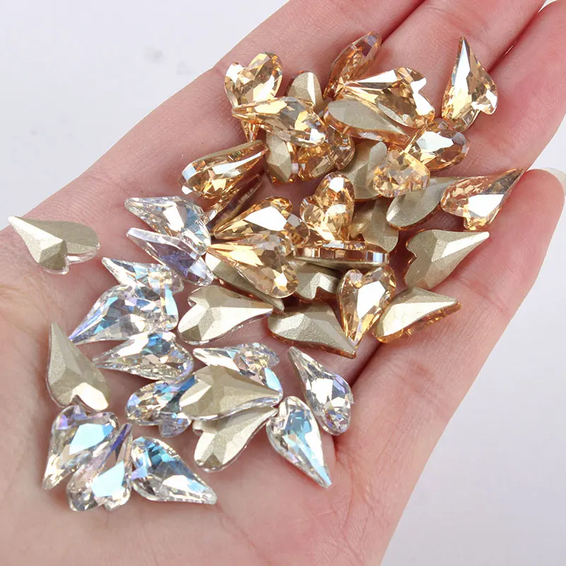 Naujas 30/100vnt nagų dailės širdyje, diamond 10x15mm papuošalai nurodė apačioje formos brangakmenių didelis Persikas Širdies Shap Diamond nagų Apdaila 4
