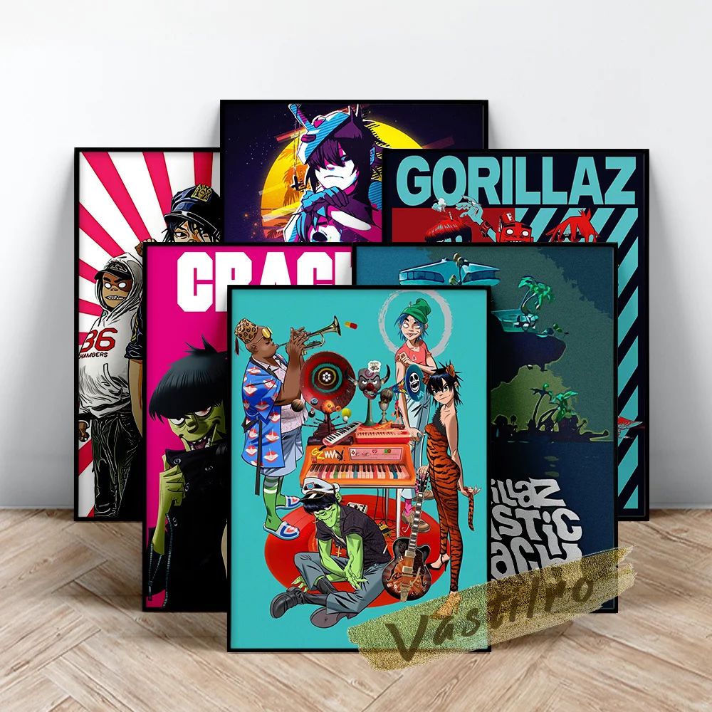 Gorillaz Plakatas, Virtualios Juostos Sienos Menas, Animacinių filmų Virtualus Personažas 2d Makaronų Russel Hobbs Murdoc Niccals Sienos Nuotrauka, Gerbėjų Dovana 2
