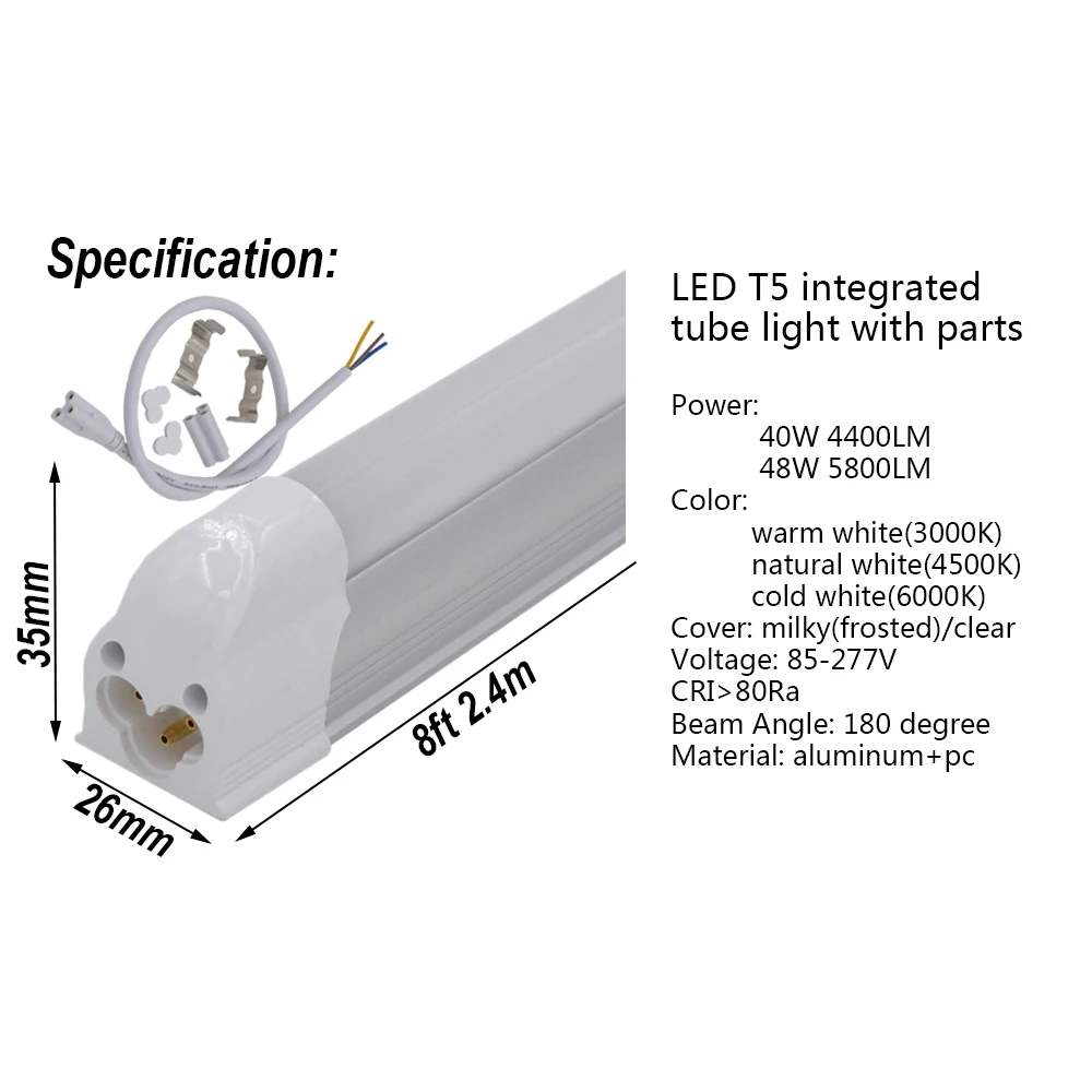 4-100/pak LED Vamzdis Šviesos 8ft 2.4 m T5 Integruota Lemputė 40W 48W Slim Lempa, Šviestuvas, su jungiamosiomis detalėmis (fitingais Linkable Baras, Linijinis Apšvietimas 2