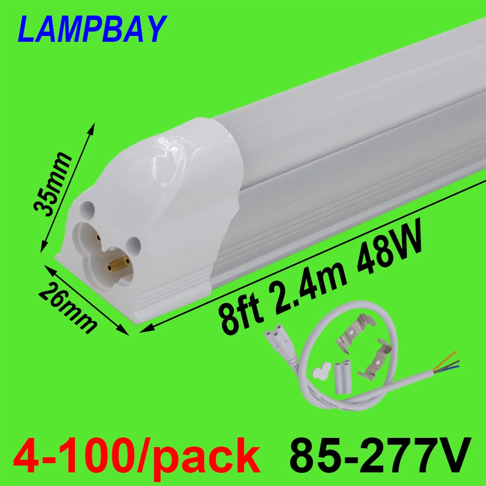 4-100/pak LED Vamzdis Šviesos 8ft 2.4 m T5 Integruota Lemputė 40W 48W Slim Lempa, Šviestuvas, su jungiamosiomis detalėmis (fitingais Linkable Baras, Linijinis Apšvietimas 4